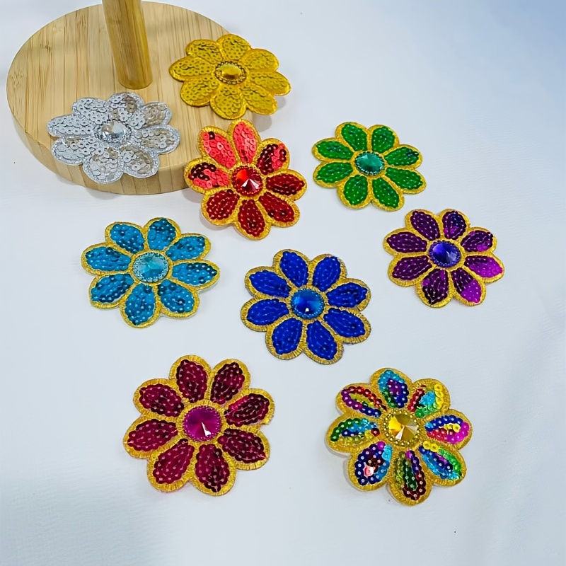 Applique Patch Flower - 10 Pezzi Applicazioni Floreali con Paillettes