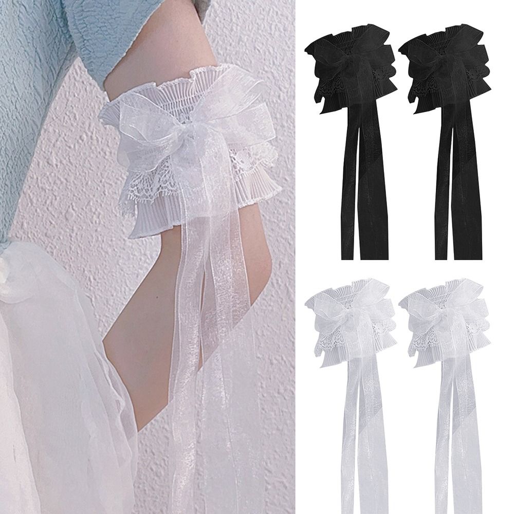 Lace Ribbon Trim - Scaldamuscoli manica braccio Bowknot elastico arruffato