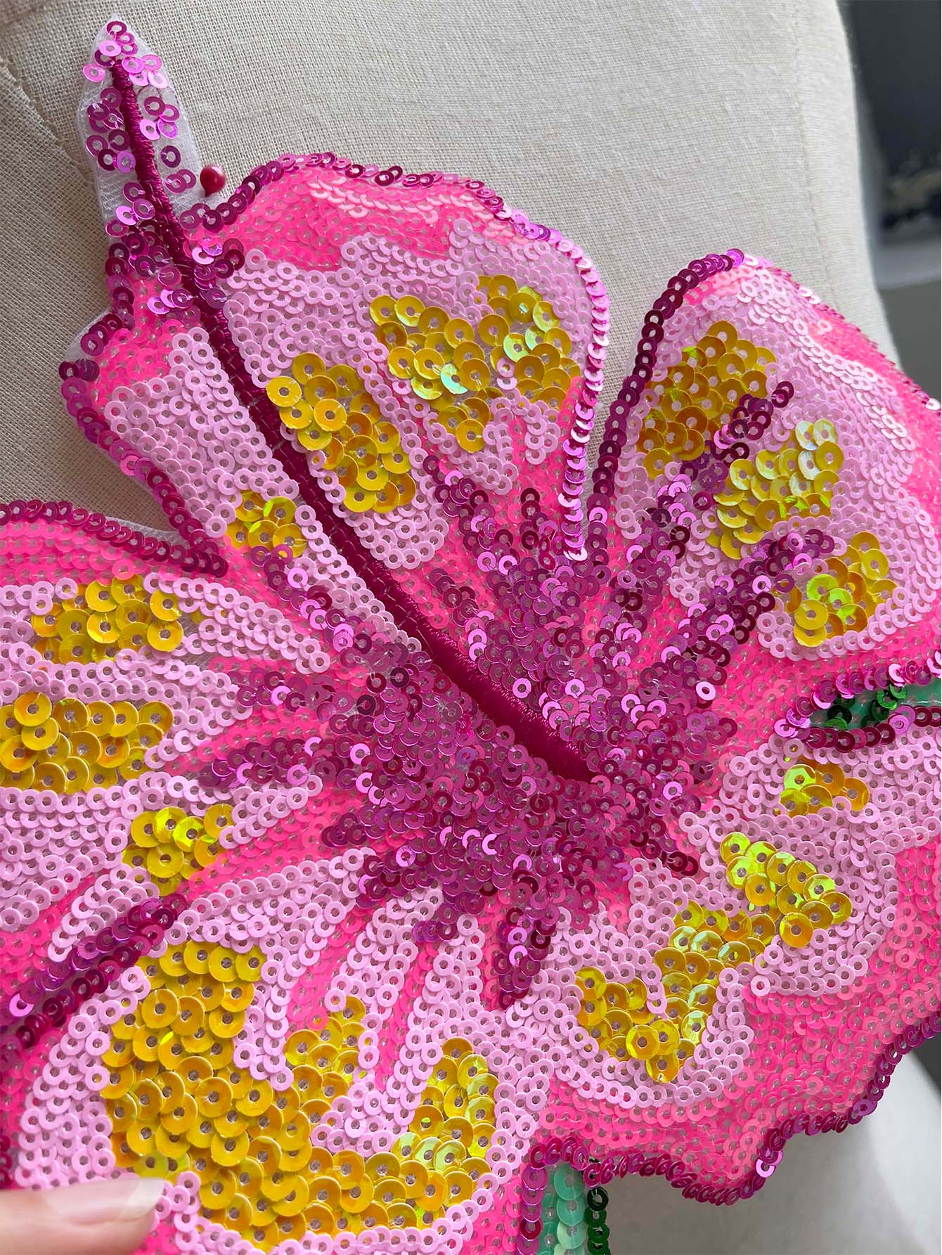 Applique Patch Flower - 1 pezzo 26 cm paillettes rosa