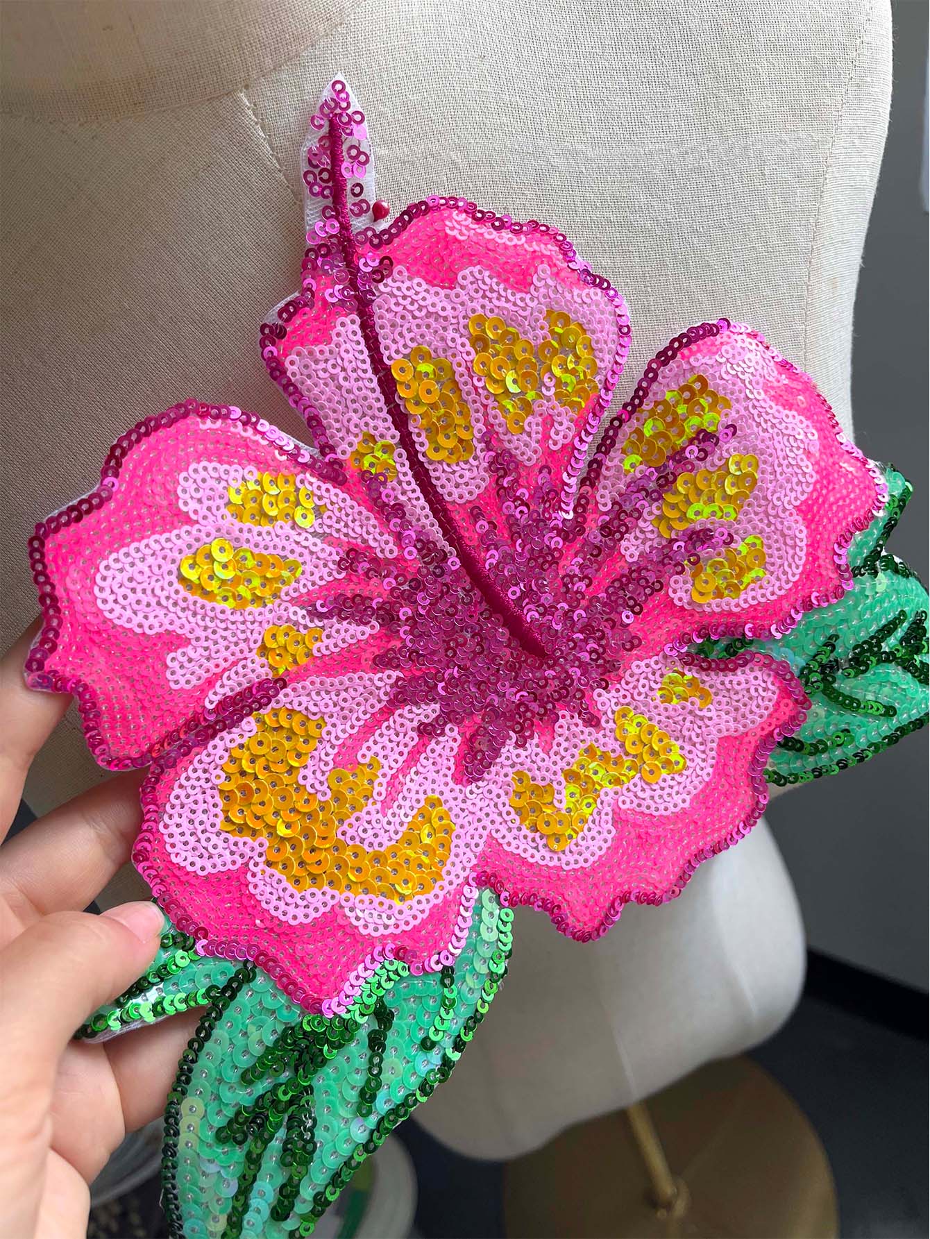1 pezzo 26 cm paillettes rosa  - Applique Patch Flower recensione e prezzo