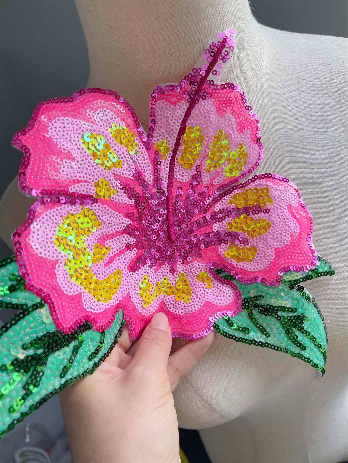 1 pezzo 26 cm paillettes rosa  - Applique Patch Flower recensione e prezzo